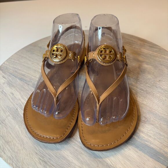Tory Burch Women's Ali Thong Royal Tan Leather Sandals with Box US Size 7.5 $195 - Picture 4 of 10